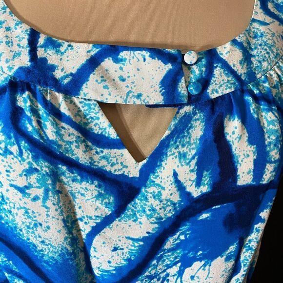 Yoana baraschi blue white batik style splash silk dress with chartreuse belt - Picture 3 of 9